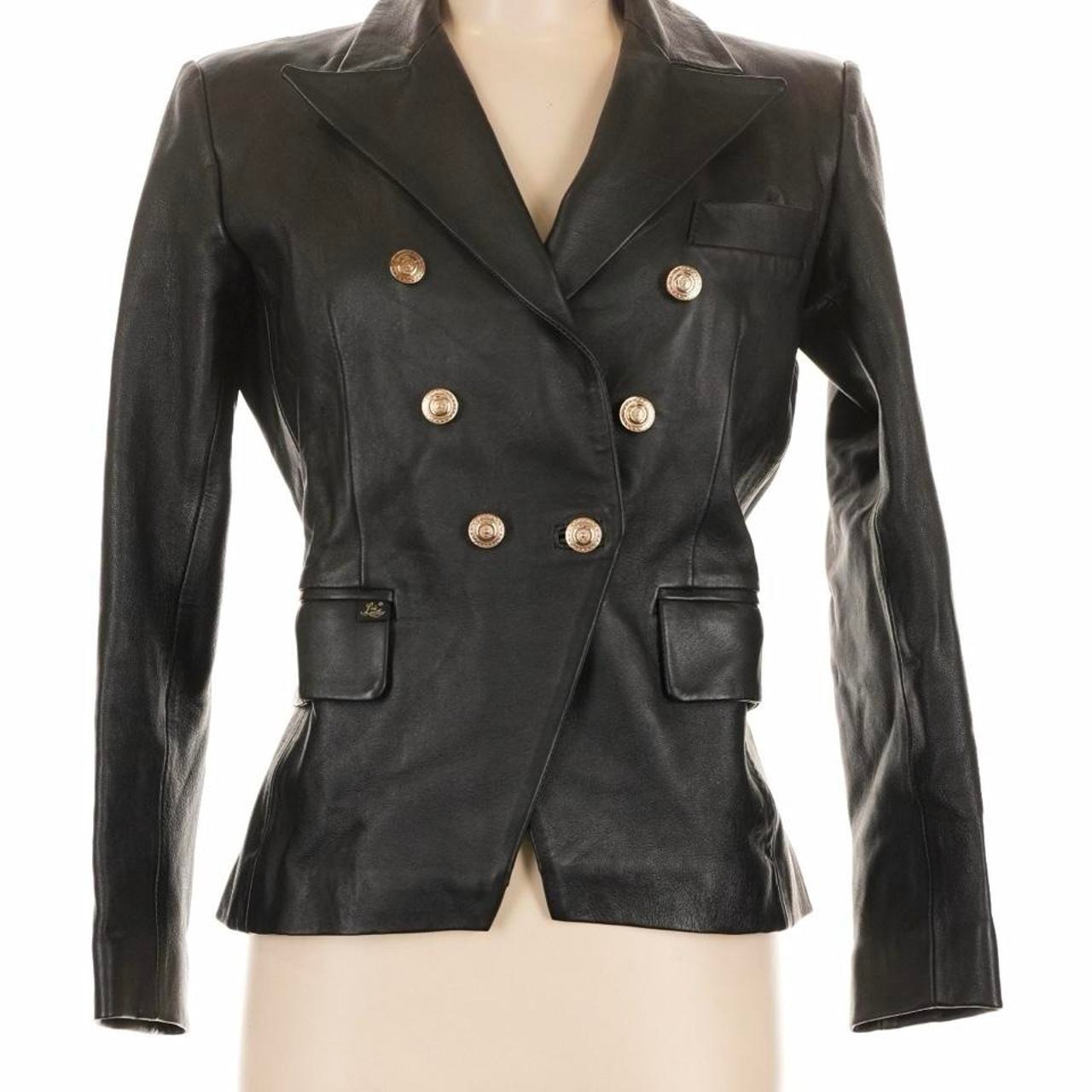 Vintage Leather Jacket Blazer With Gold Buttons